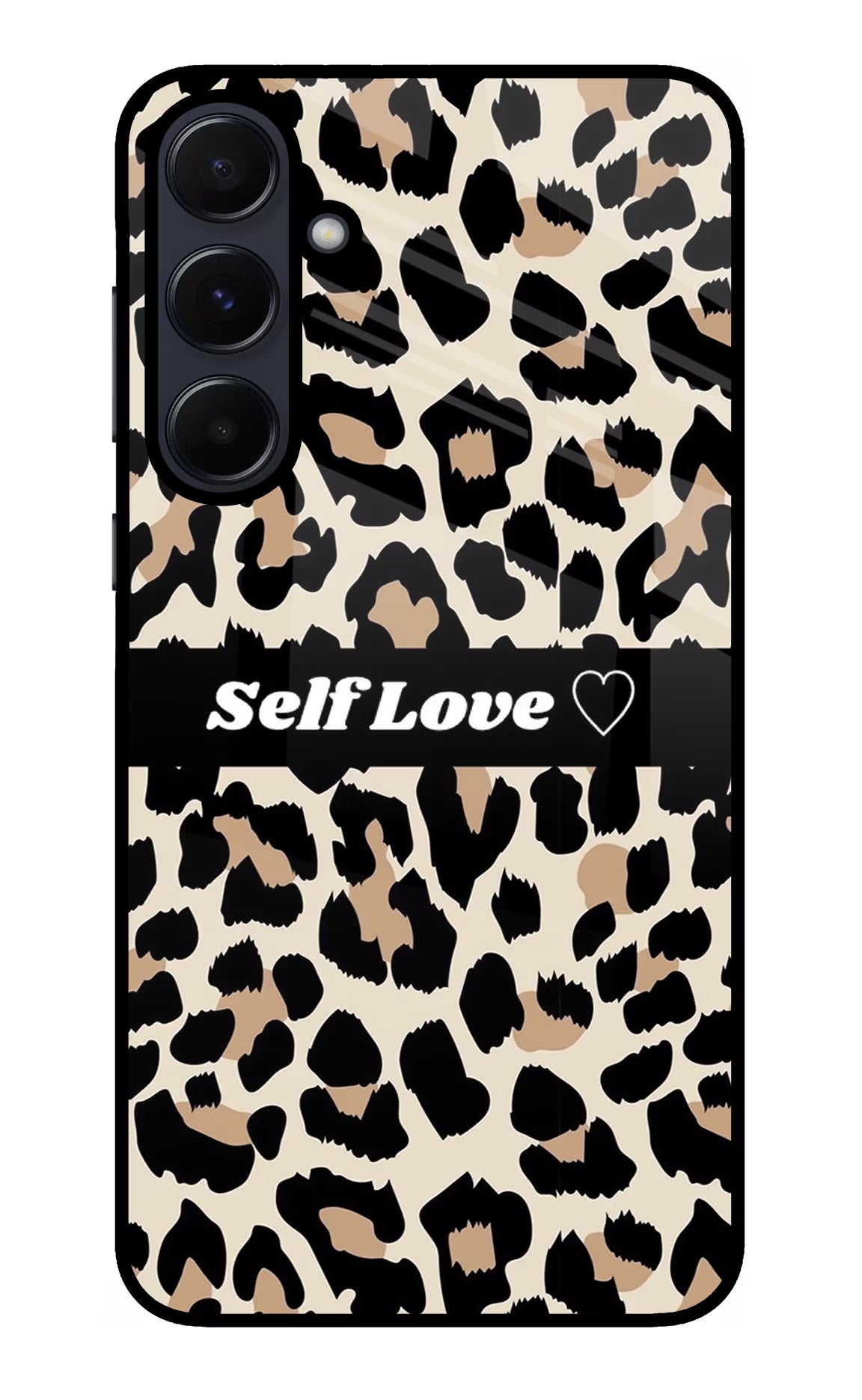 Leopard Print Self Love Samsung A55 5G Glass Case Back Cover by Casekaro