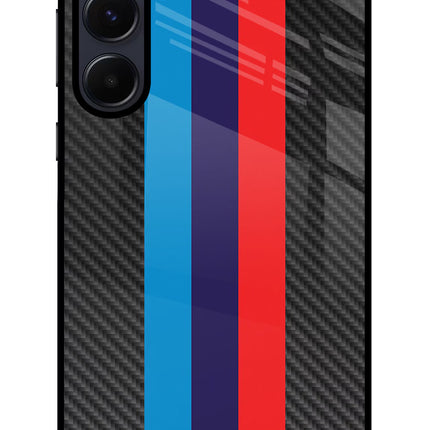 BMW Stripes Pattern Samsung A55 5G Glass Case Back Cover by Casekaro