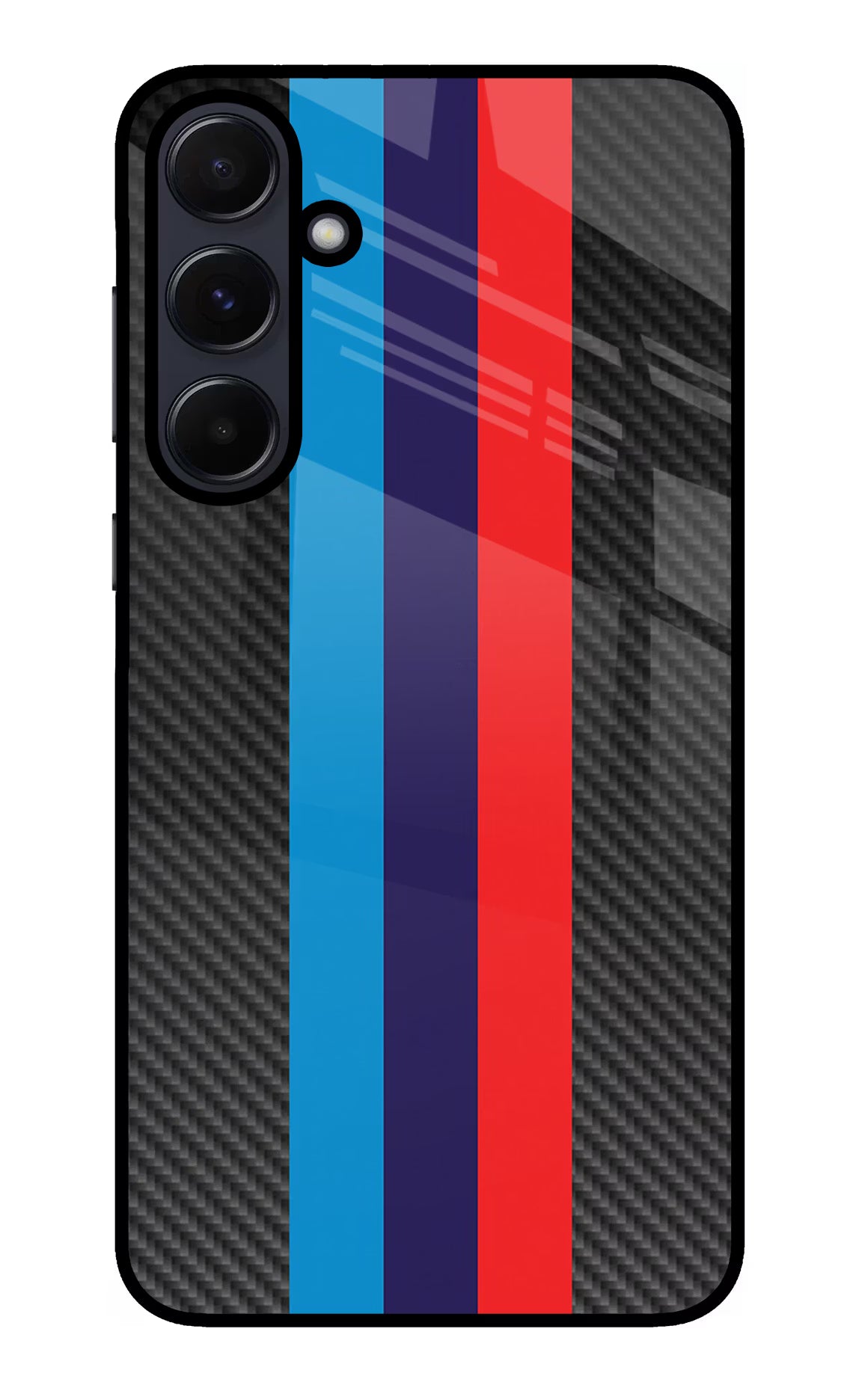 BMW Stripes Pattern Samsung A55 5G Glass Case Back Cover by Casekaro