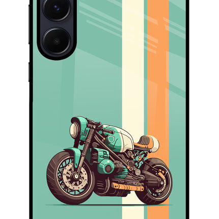 Striped Moto Drift Samsung A55 5G Glass Case Back Cover by Casekaro