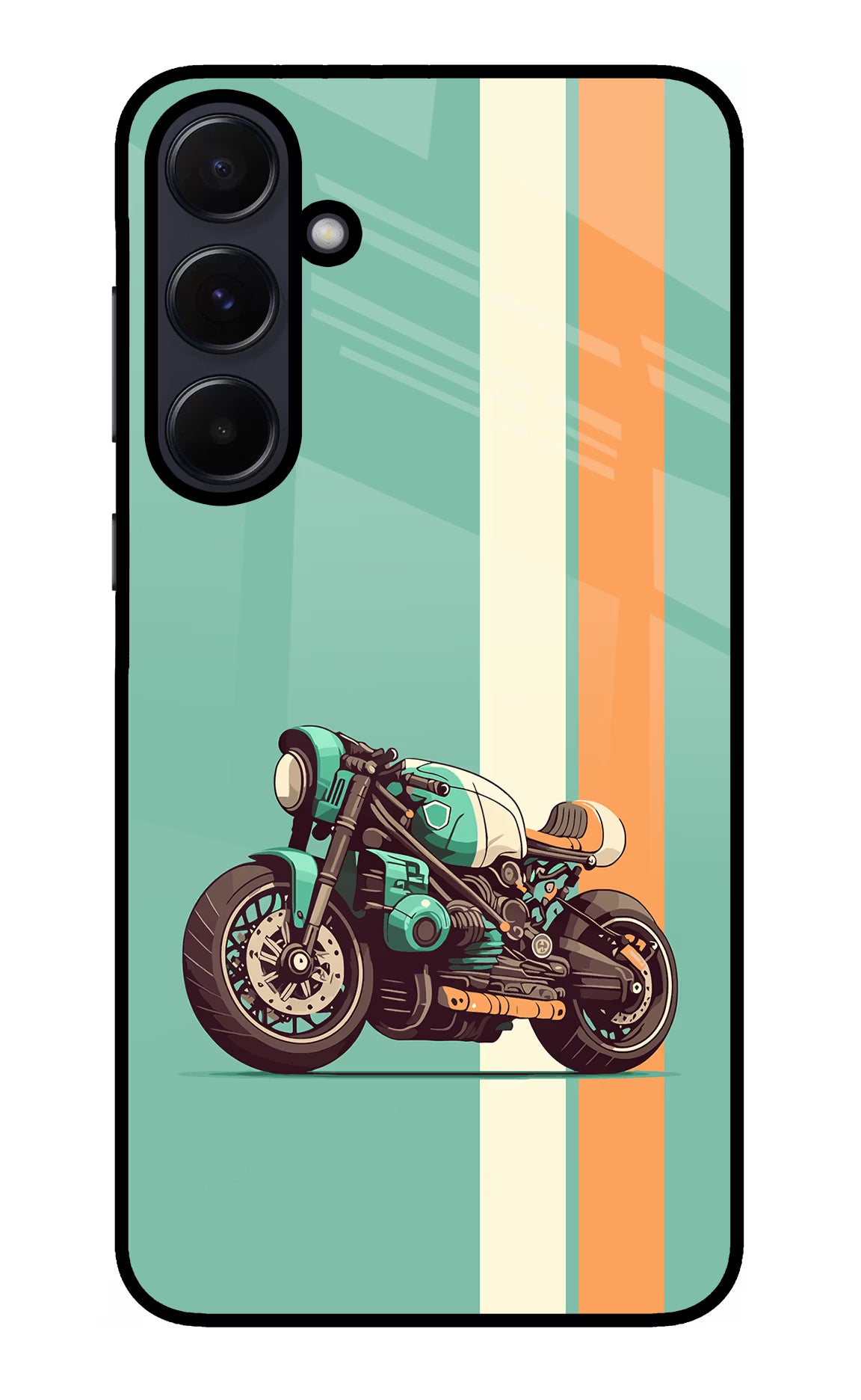 Striped Moto Drift Samsung A55 5G Glass Case Back Cover by Casekaro