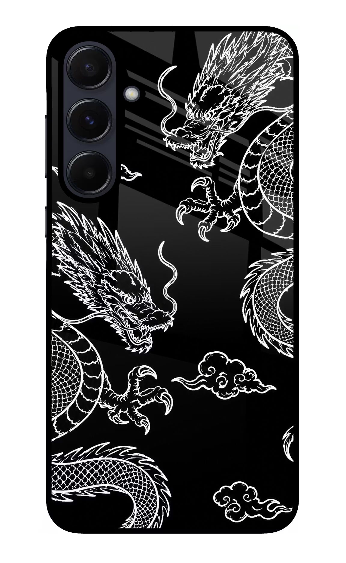 Twin Dragons Samsung A55 5G Glass Case Back Cover by Casekaro
