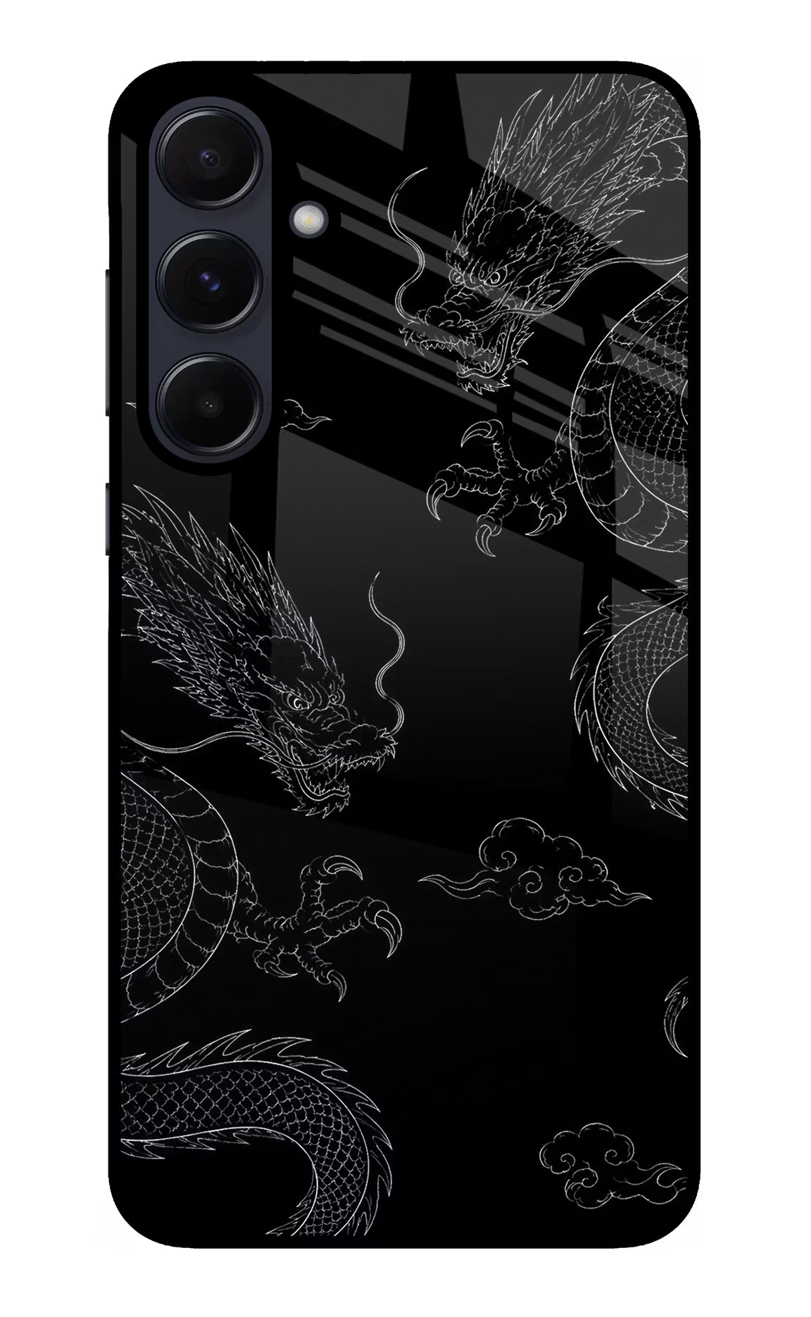 Twin Dragons Samsung A55 5G Glass Case Back Cover by Casekaro