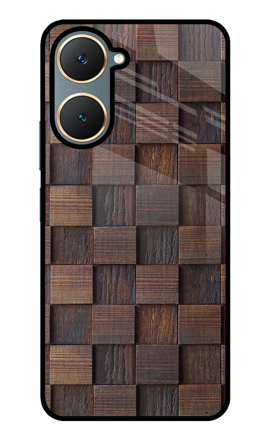 Wooden Cube Design Vivo Y18/Y18e Glass Case Back Cover by Casekaro