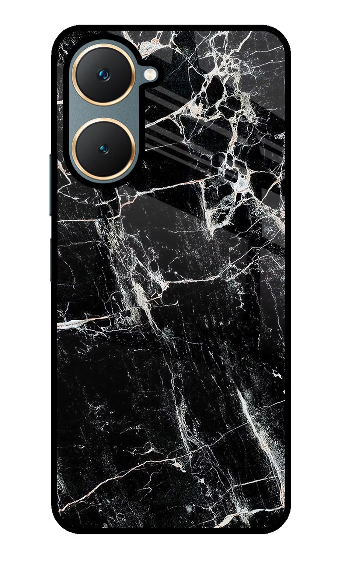 Black Marble Texture Vivo Y18/Y18e Glass Case Back Cover by Casekaro
