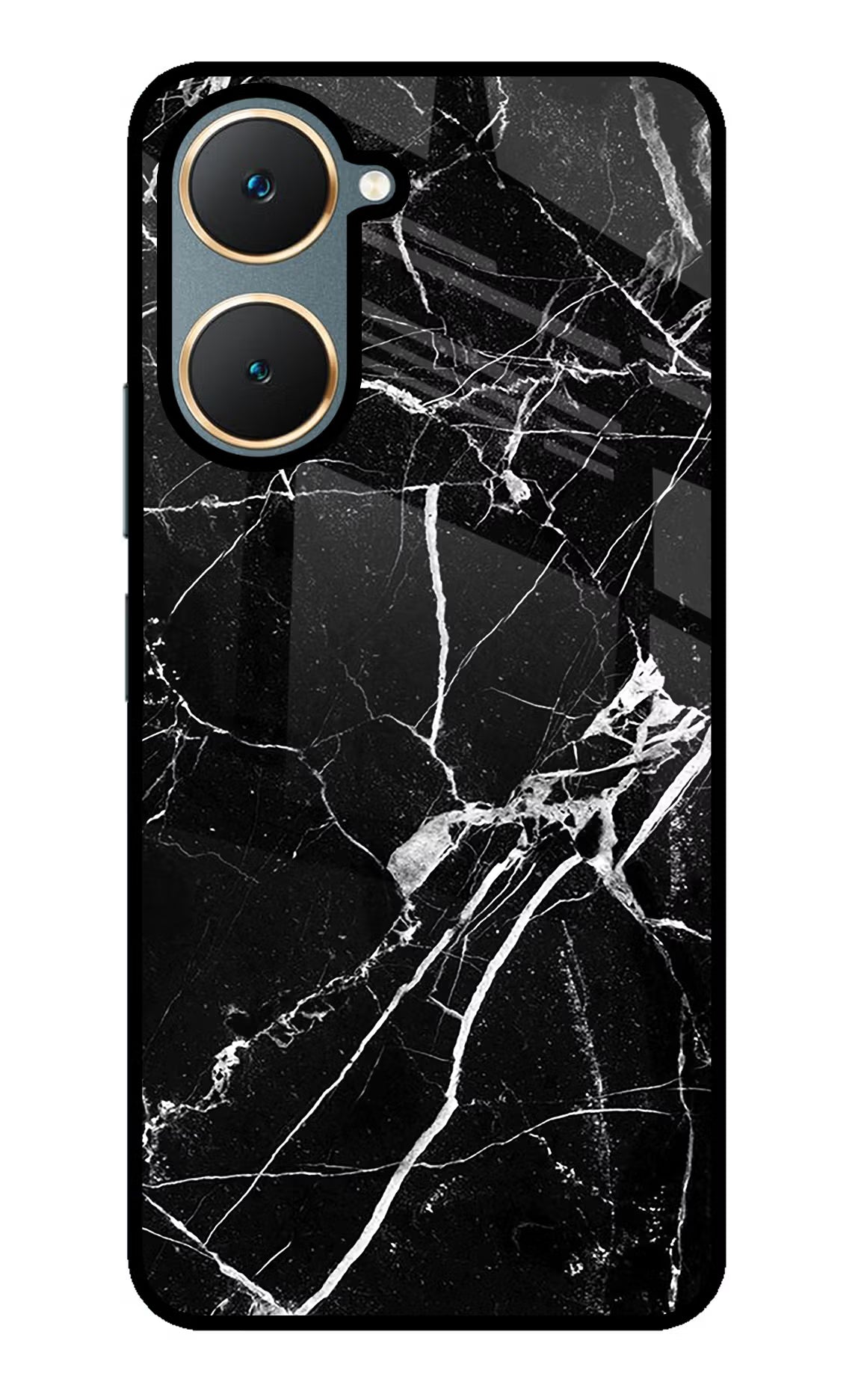 Black Marble Pattern Vivo Y18/Y18e Glass Case Back Cover by Casekaro