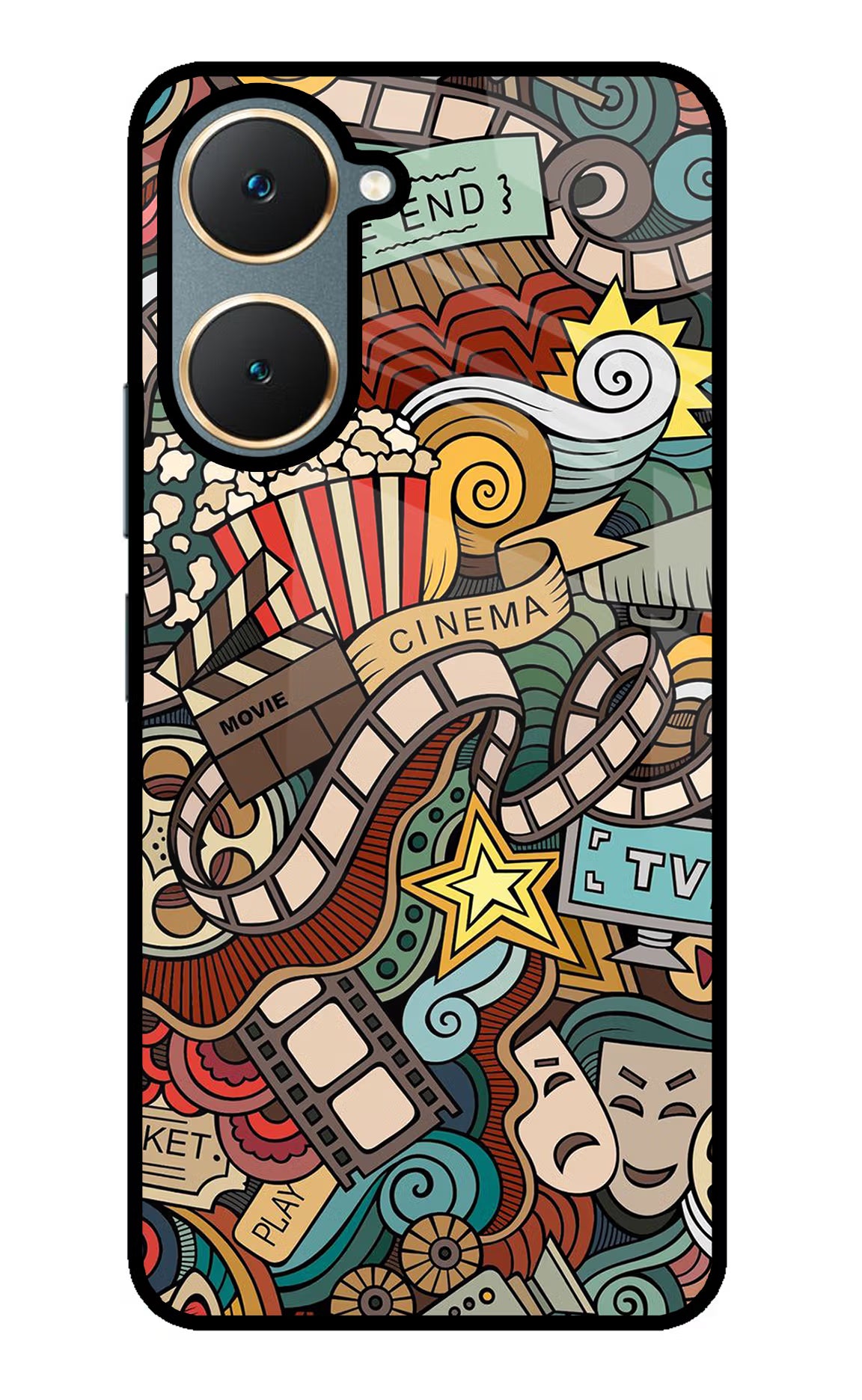 Cinema Abstract Vivo Y18/Y18e Glass Case Back Cover by Casekaro