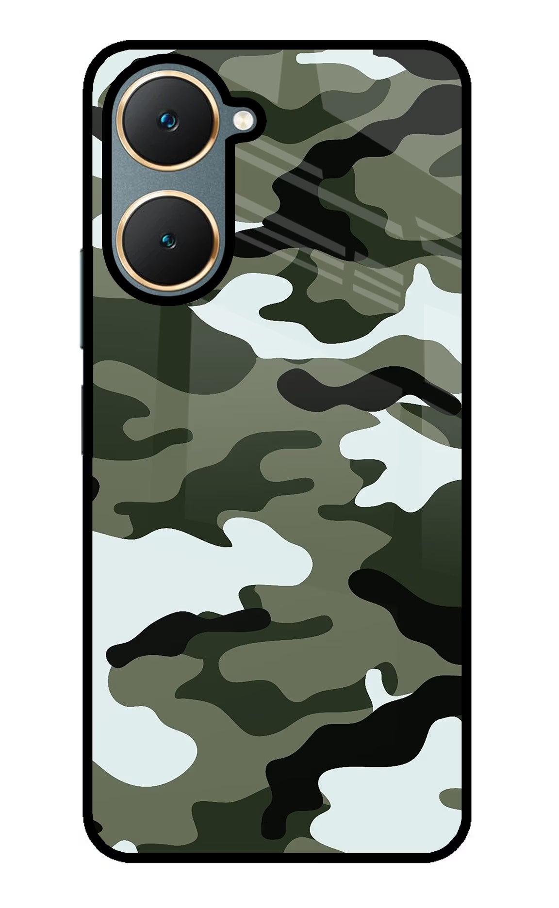 Camouflage Vivo Y18/Y18e Glass Case Back Cover by Casekaro