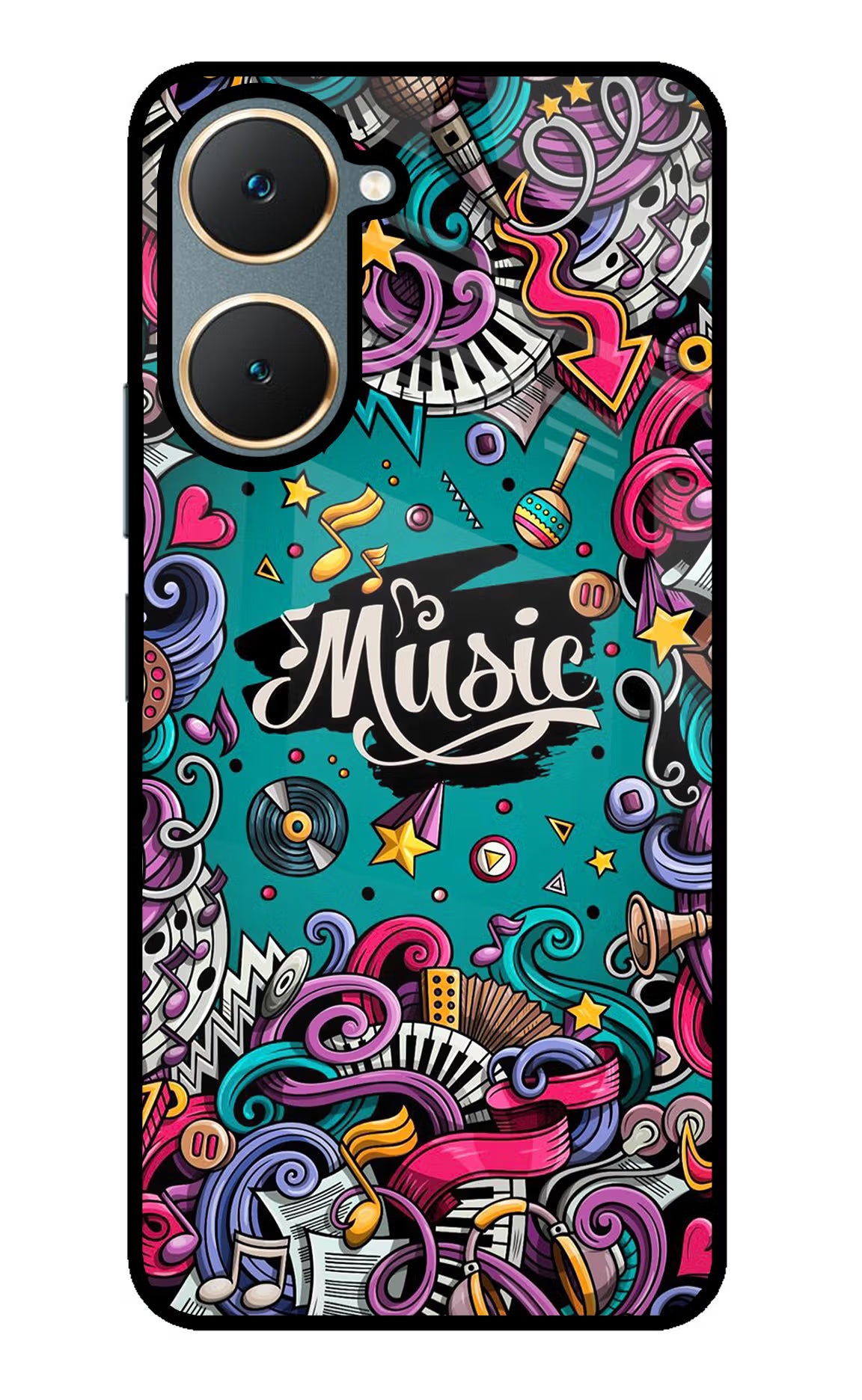 Music Graffiti Vivo Y18/Y18e Glass Case Back Cover by Casekaro
