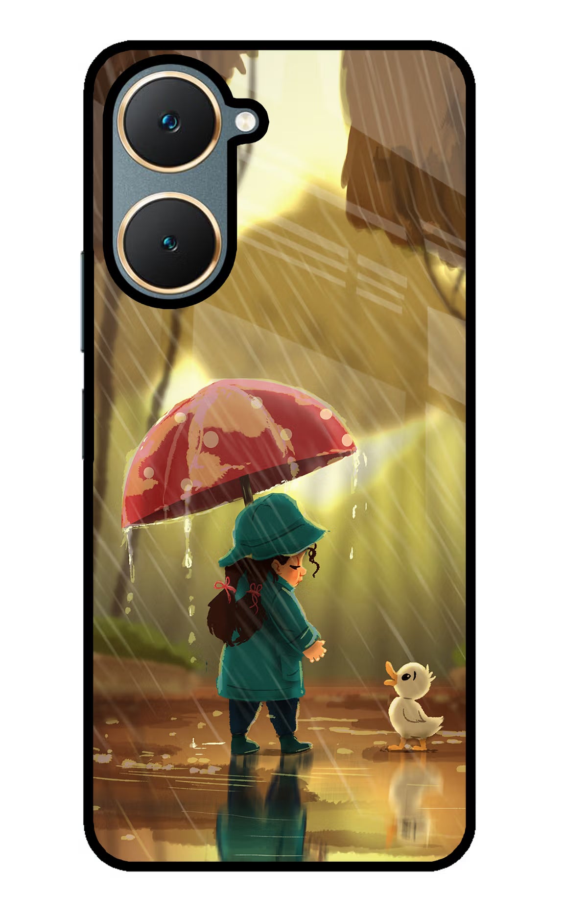 Rainy Day Vivo Y18/Y18e Glass Case Back Cover by Casekaro