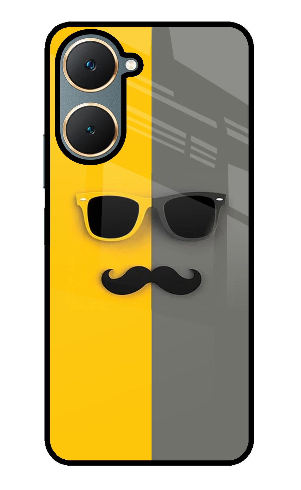 Sunglasses with Mustache Vivo Y18/Y18e Glass Case Back Cover by Casekaro