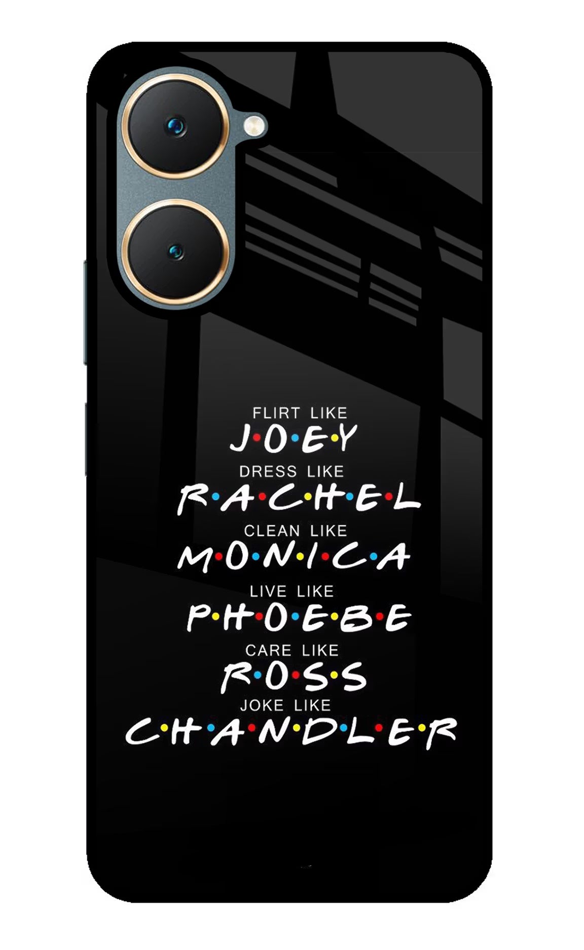 FRIENDS Character Vivo Y18/Y18e Glass Case Back Cover by Casekaro