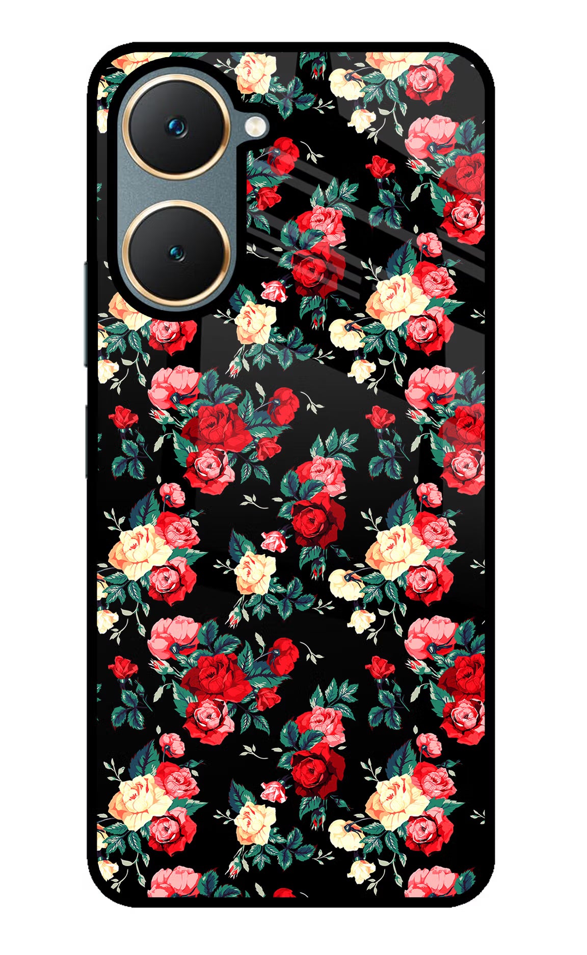 Rose Pattern Vivo Y18/Y18e Glass Case Back Cover by Casekaro