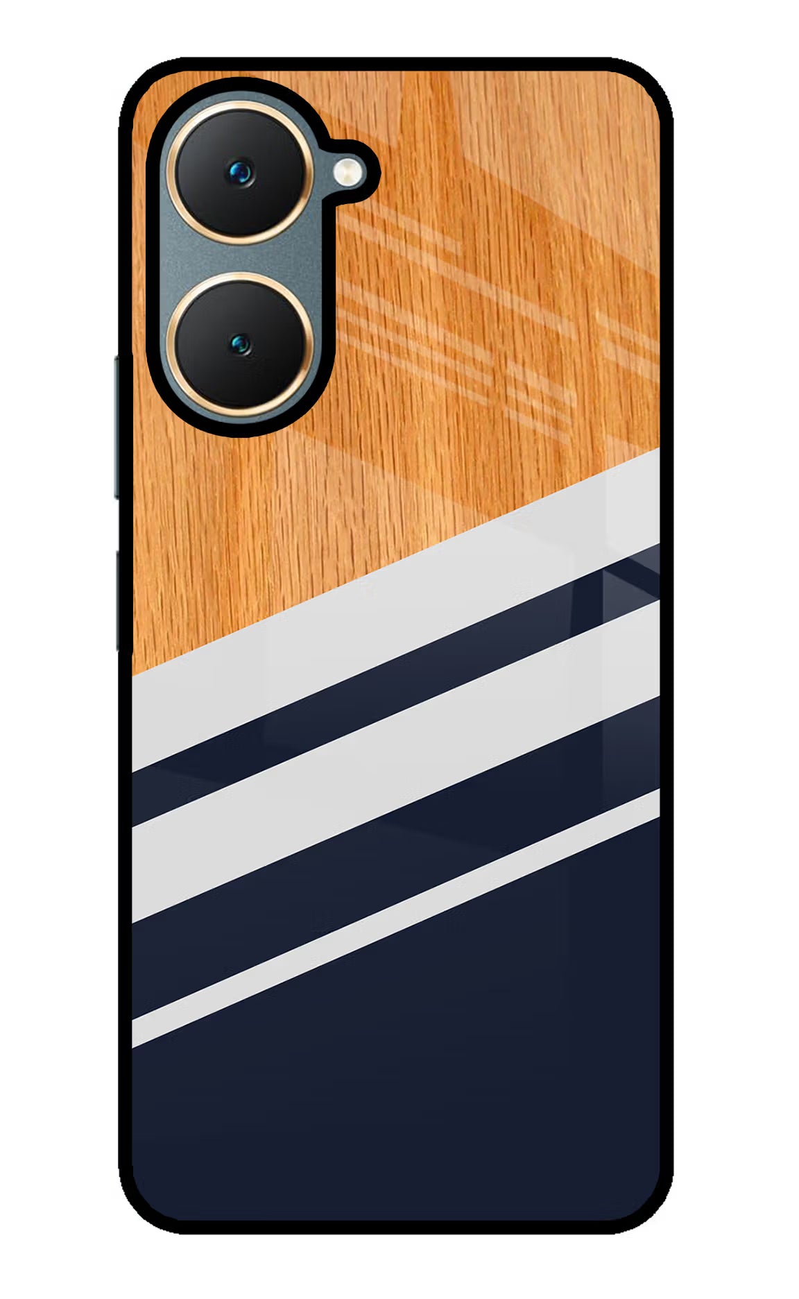 Blue and white wooden Vivo Y18/Y18e Glass Case Back Cover by Casekaro