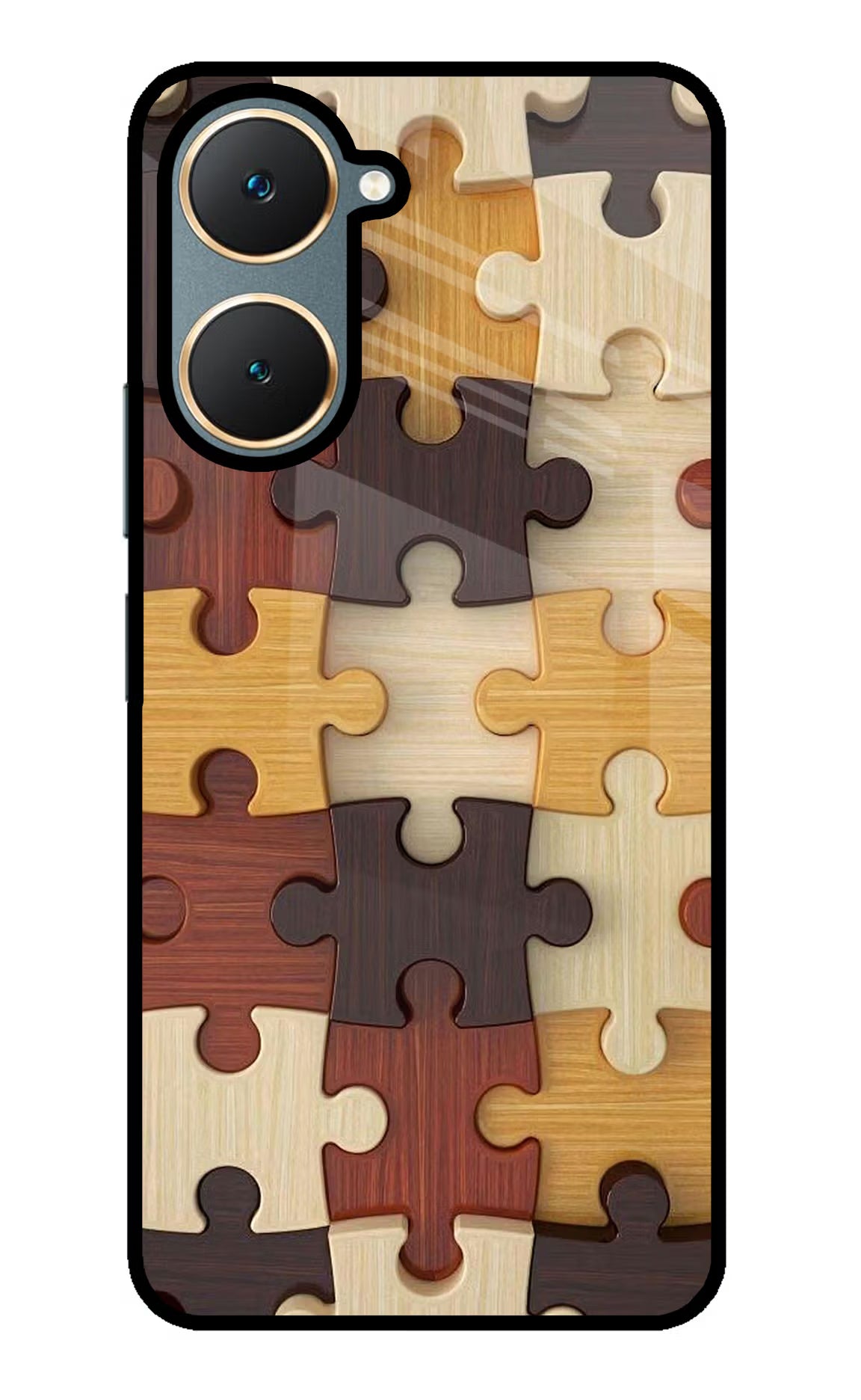 Wooden Puzzle Vivo Y18/Y18e Glass Case Back Cover by Casekaro