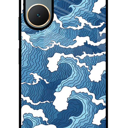 Blue Waves Vivo Y18/Y18e Glass Case Back Cover by Casekaro