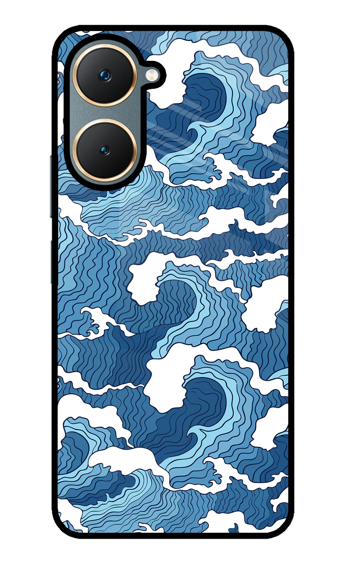 Blue Waves Vivo Y18/Y18e Glass Case Back Cover by Casekaro