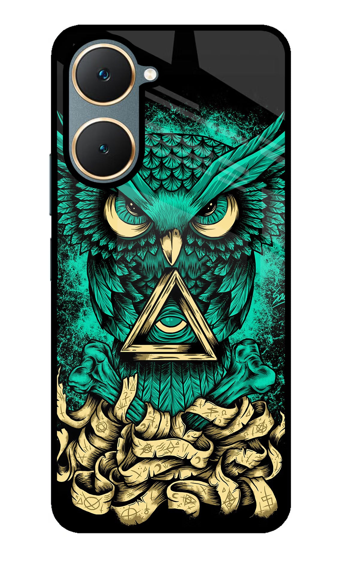 Green Owl Vivo Y18/Y18e Glass Case Back Cover by Casekaro