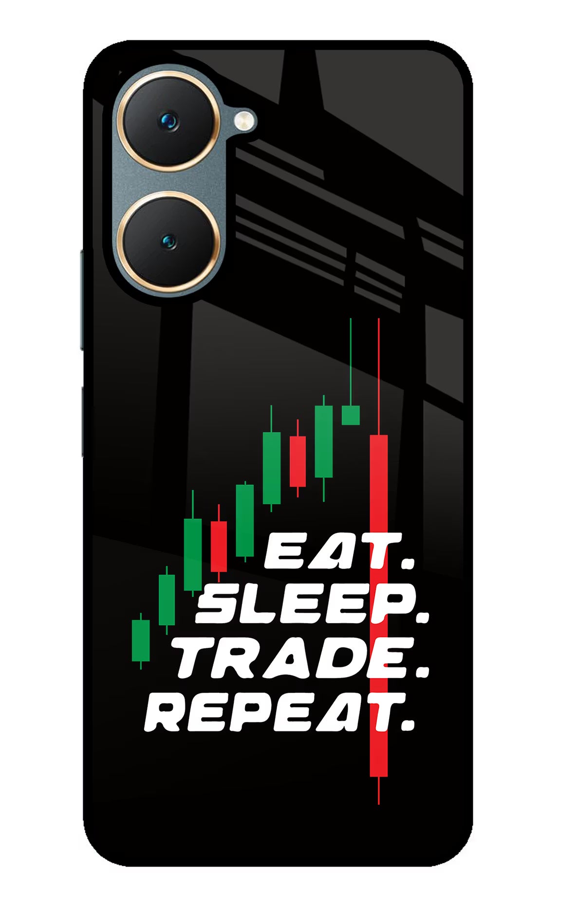 Eat Sleep Trade Repeat Vivo Y18/Y18e Glass Case Back Cover by Casekaro