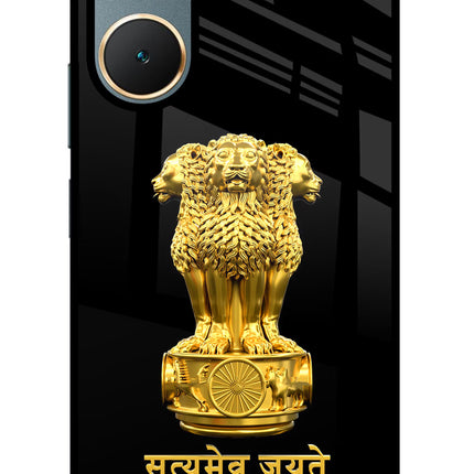 Satyamev Jayate Golden Vivo Y18/Y18e Glass Case Back Cover by Casekaro