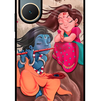 Radhe Krishna Vivo Y18/Y18e Glass Case Back Cover by Casekaro