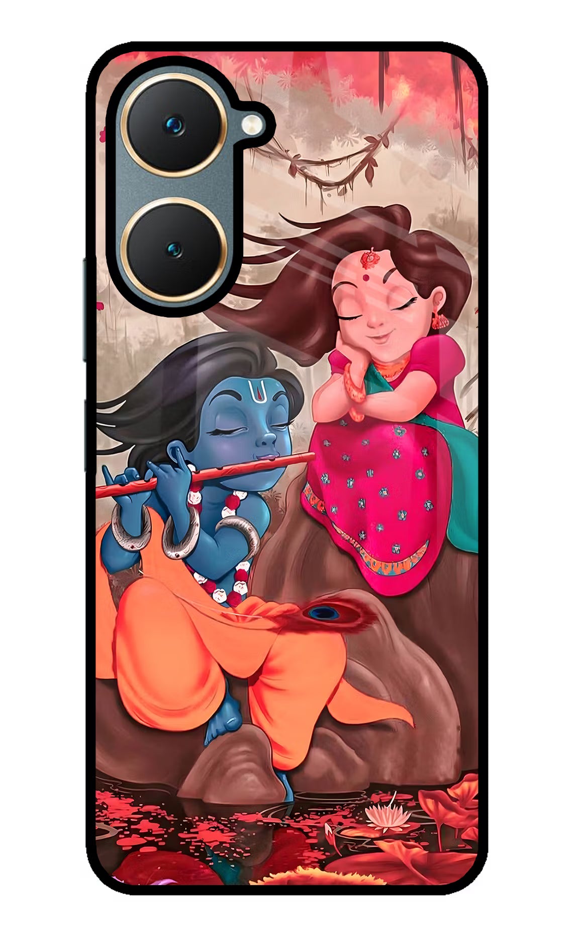 Radhe Krishna Vivo Y18/Y18e Glass Case Back Cover by Casekaro