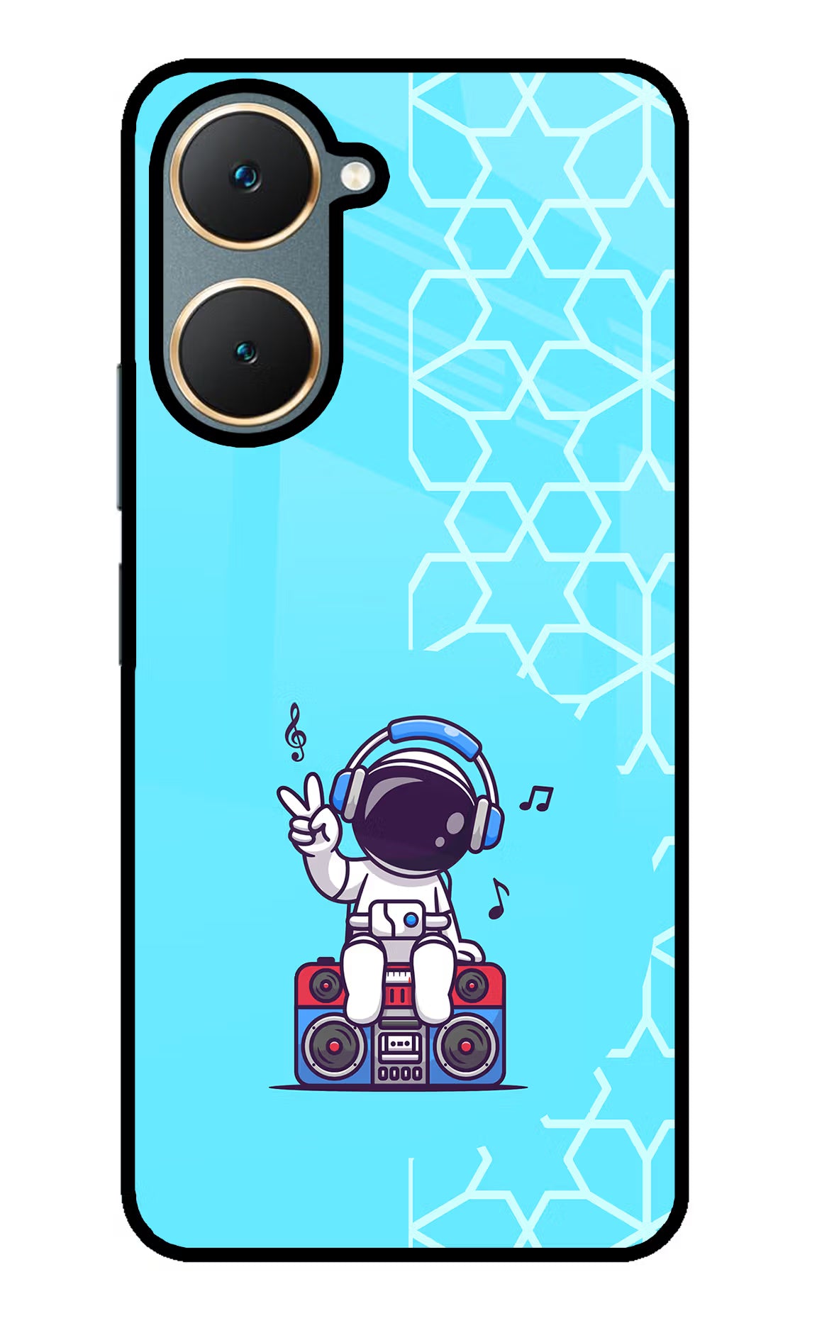 Cute Astronaut Chilling Vivo Y18/Y18e Glass Case Back Cover by Casekaro