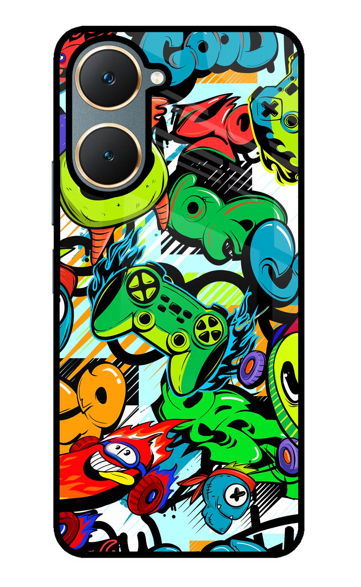 Game Doodle Vivo Y18/Y18e Glass Case Back Cover by Casekaro