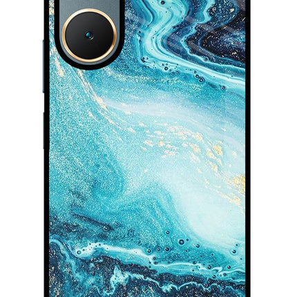 Blue Glitter Marble Vivo Y18/Y18e Glass Case