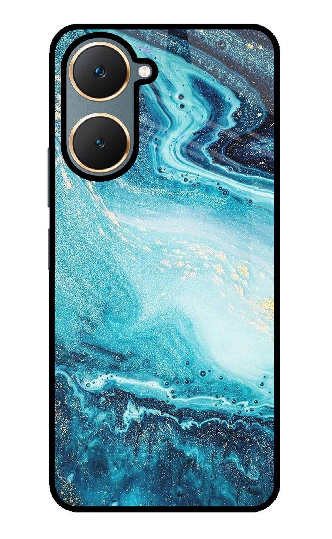 Blue Glitter Marble Vivo Y18/Y18e Glass Case