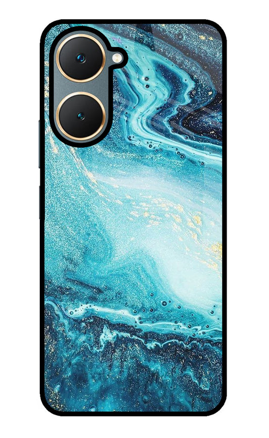 Blue Glitter Marble Vivo Y18/Y18e Glass Case