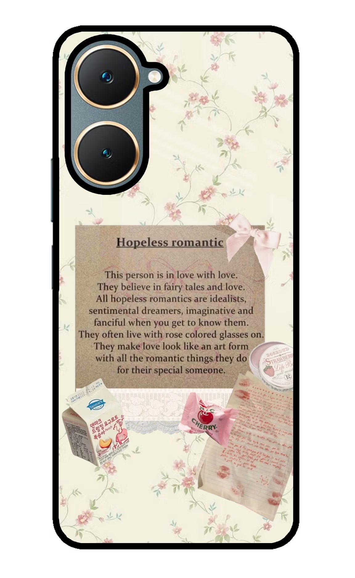 Hopeless Romantic Vivo Y18/Y18e Glass Case Back Cover by Casekaro
