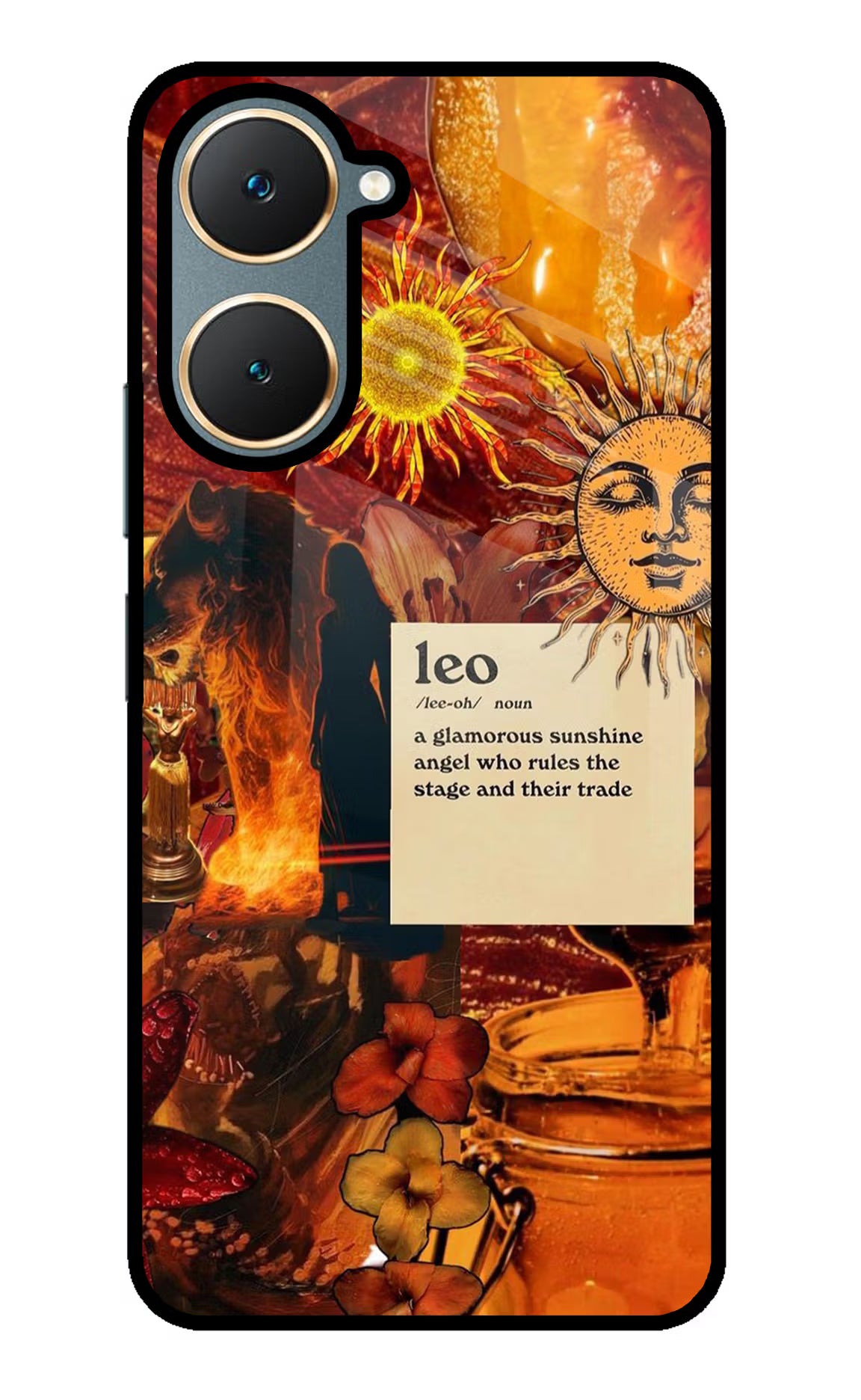 Leo Zodiac Vivo Y18/Y18e Glass Case Back Cover by Casekaro