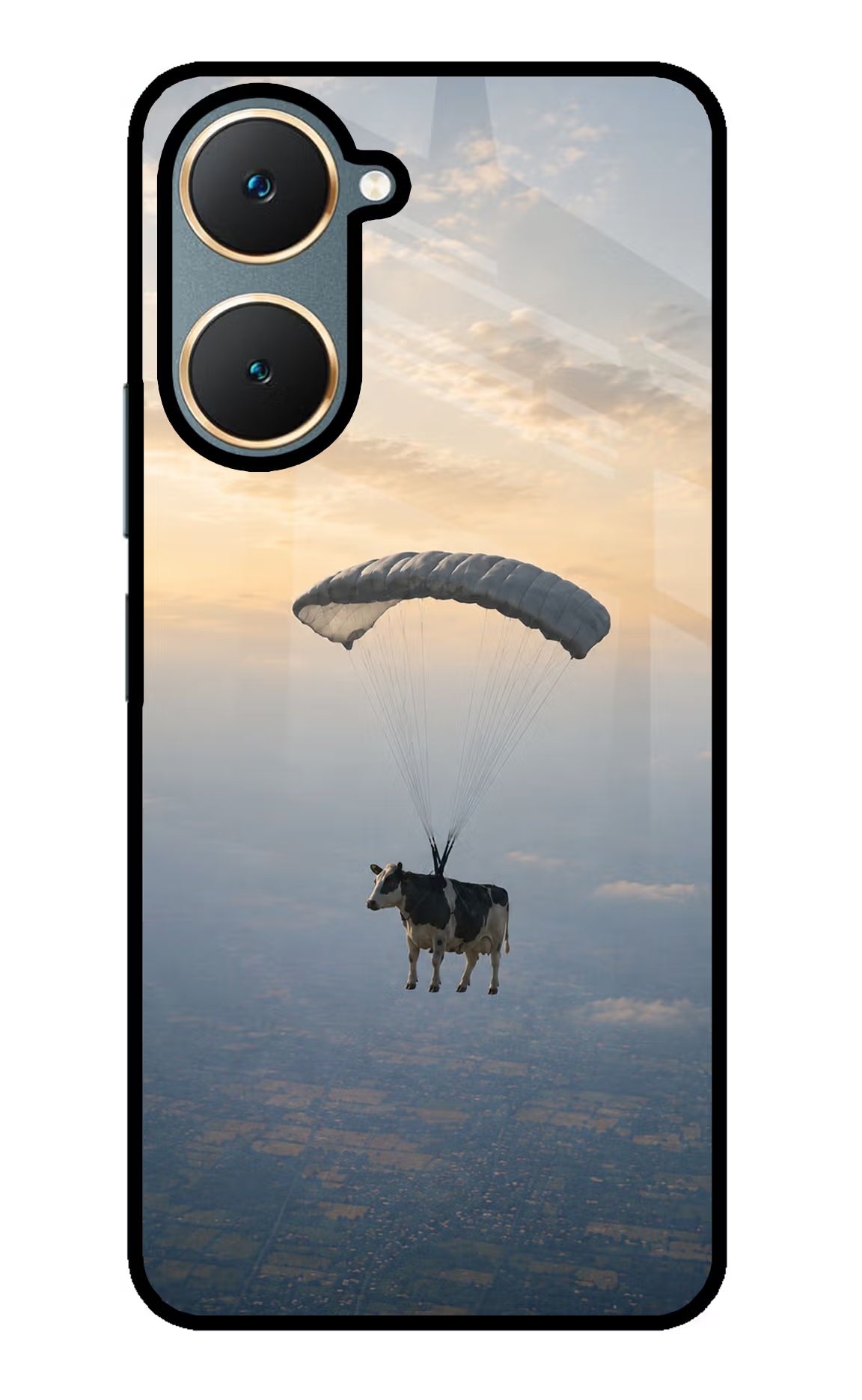 Skydiving Cow Vivo Y18/Y18e Glass Case