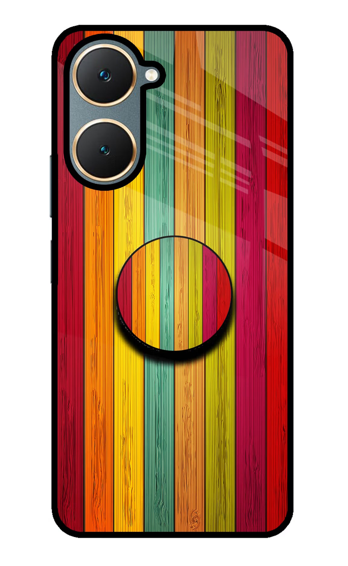 Multicolor Wooden Vivo Y18/Y18e Pop Case by Casekaro