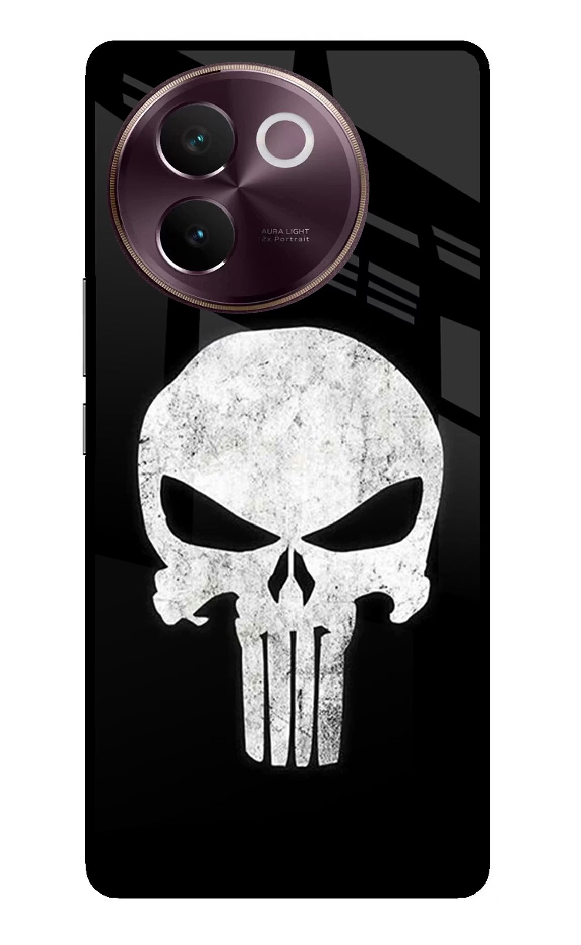 Punisher Skull Vivo V30e Glass Case Back Cover by Casekaro