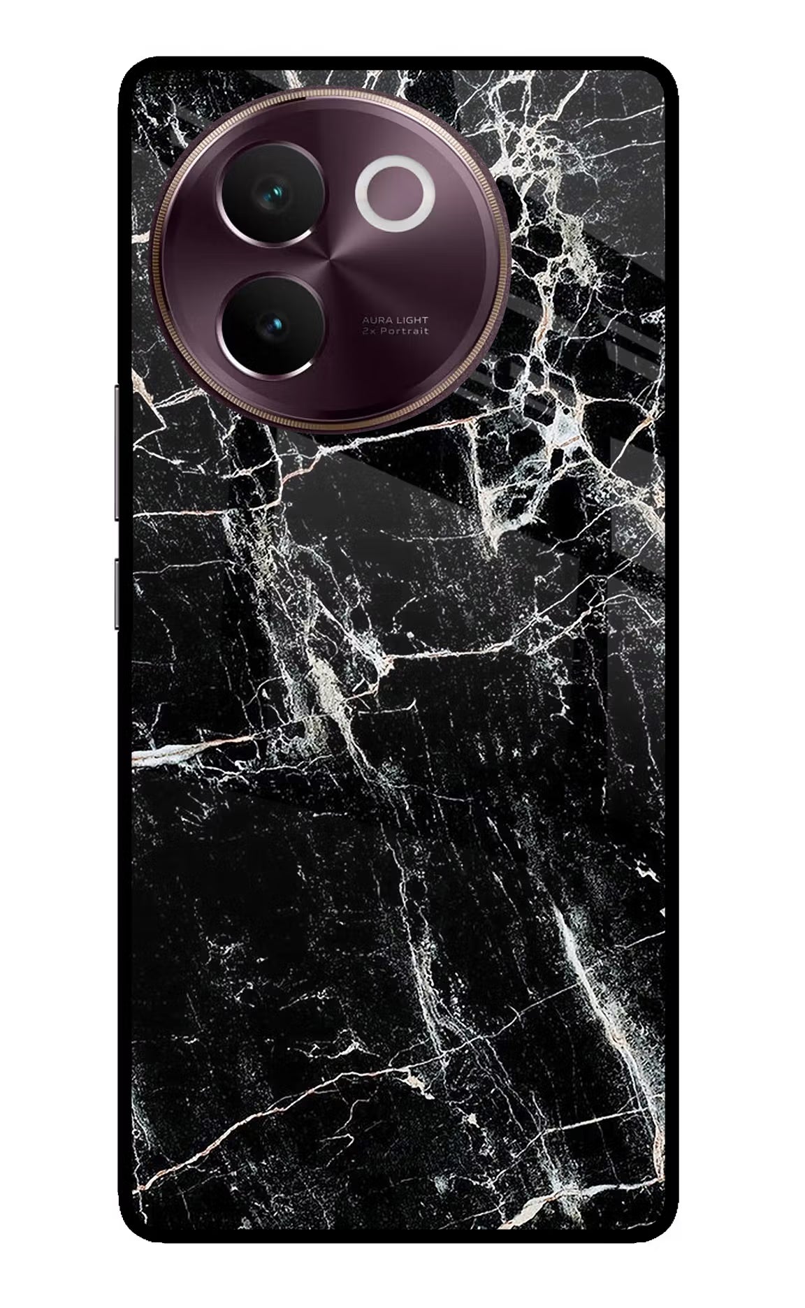 Black Marble Texture Vivo V30e Glass Case Back Cover by Casekaro