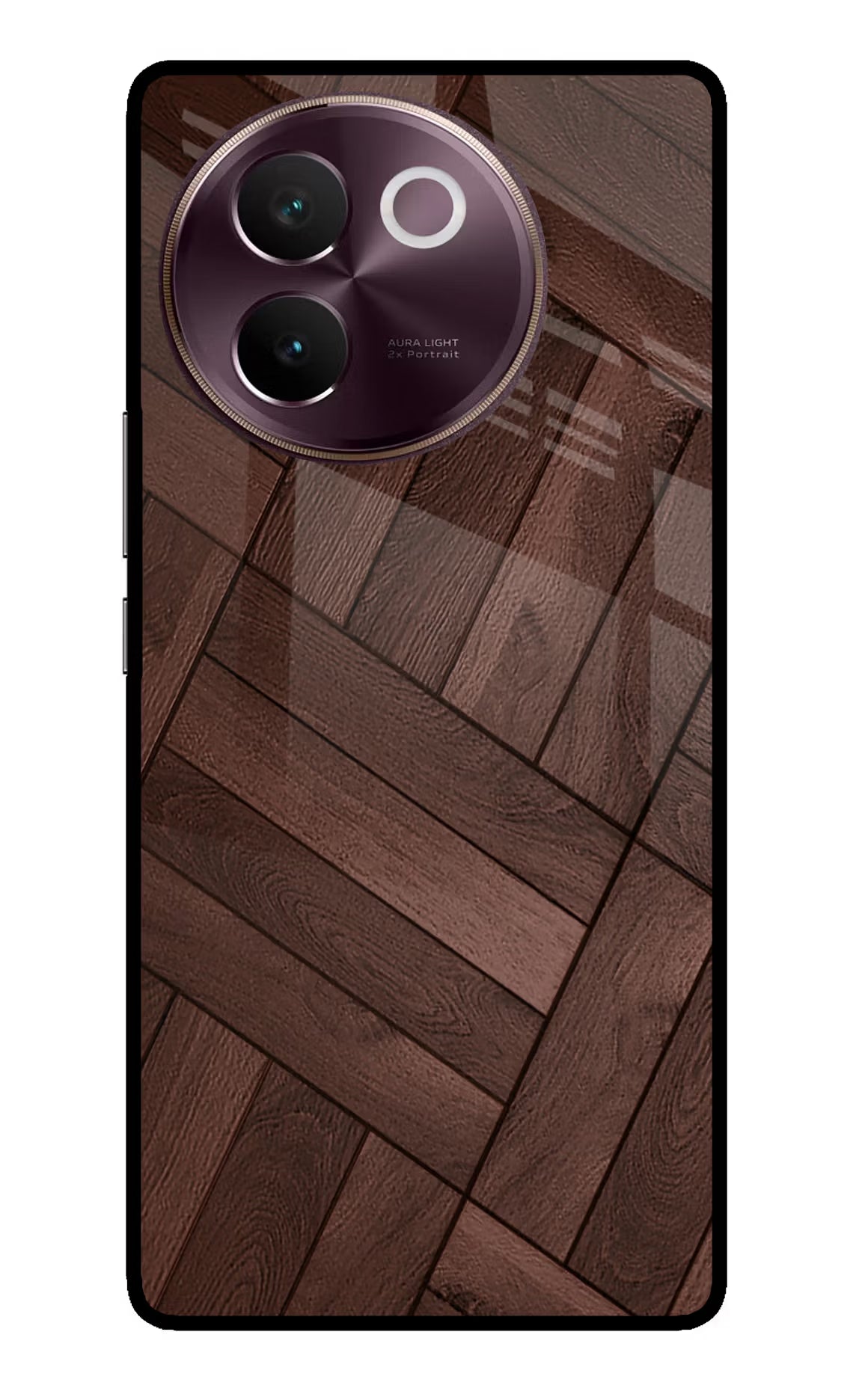 Wooden Texture Design Vivo V30e Glass Case Back Cover by Casekaro