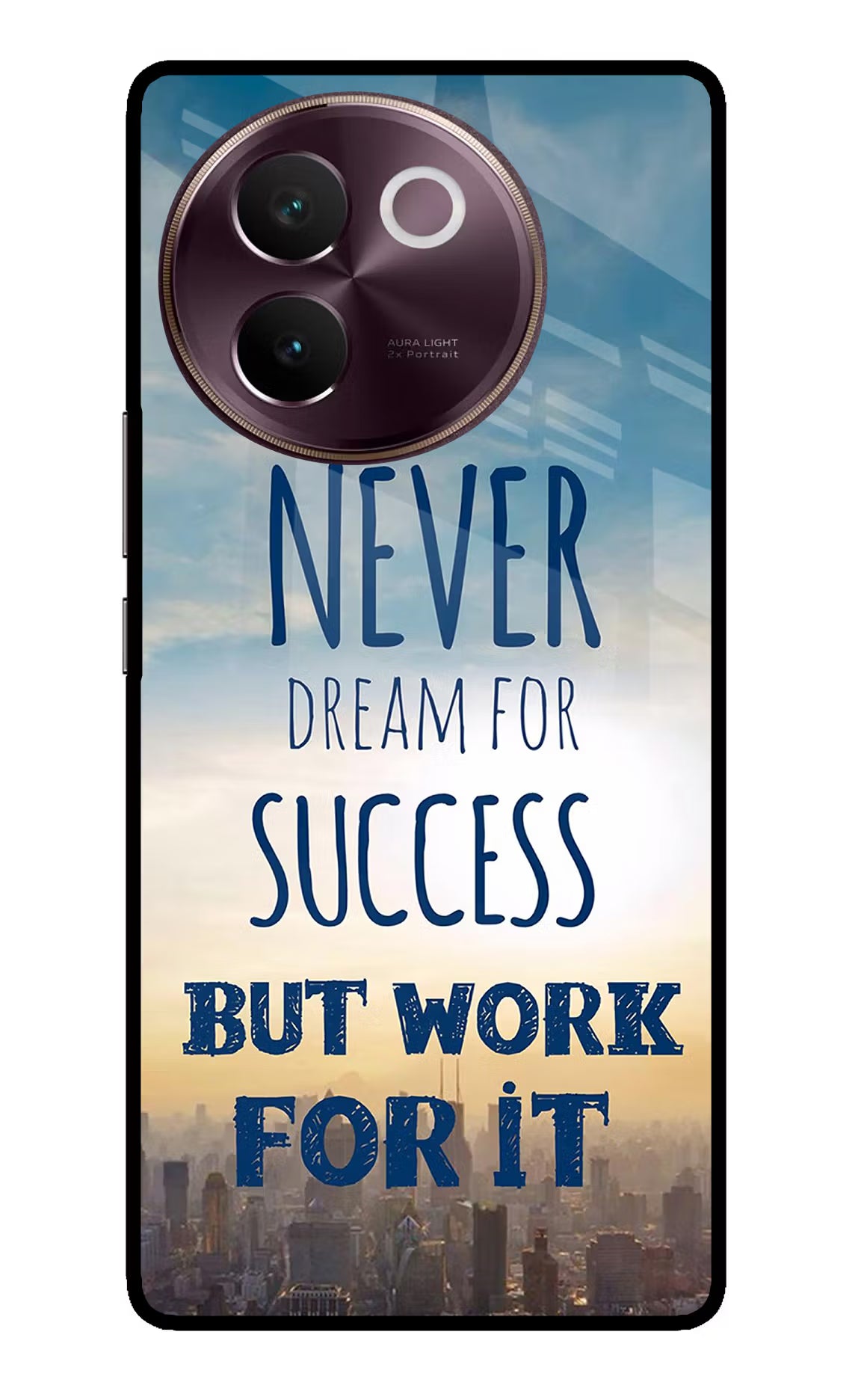 Never Dream For Success But Work For It Vivo V30e Glass Case Back Cover by Casekaro