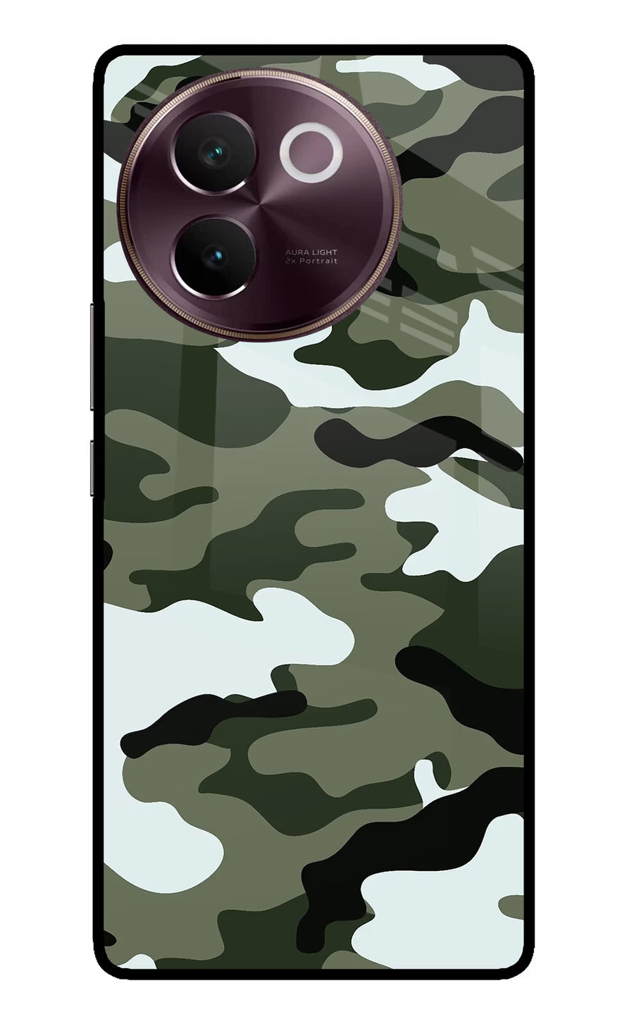 Camouflage Vivo V30e Back Cover, Glass case