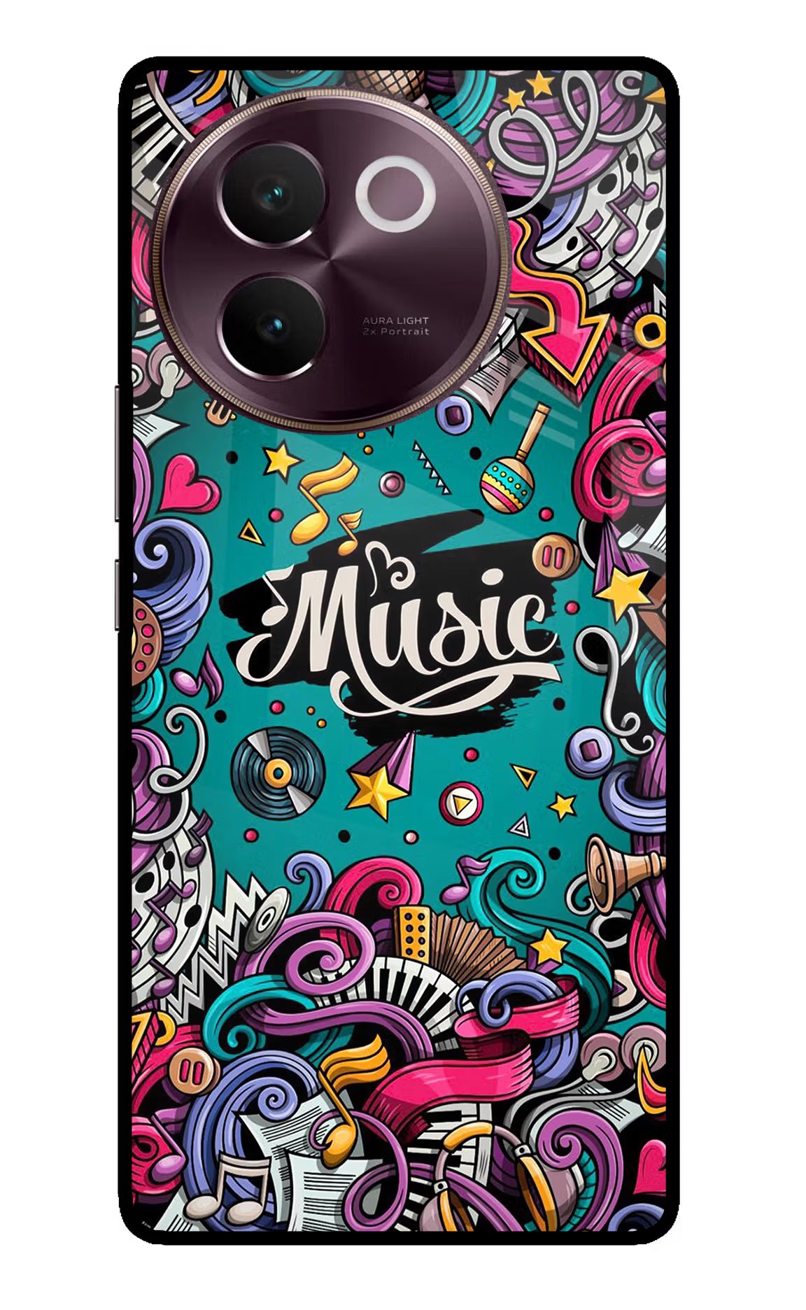 Music Graffiti Vivo V30e Glass Case Back Cover by Casekaro