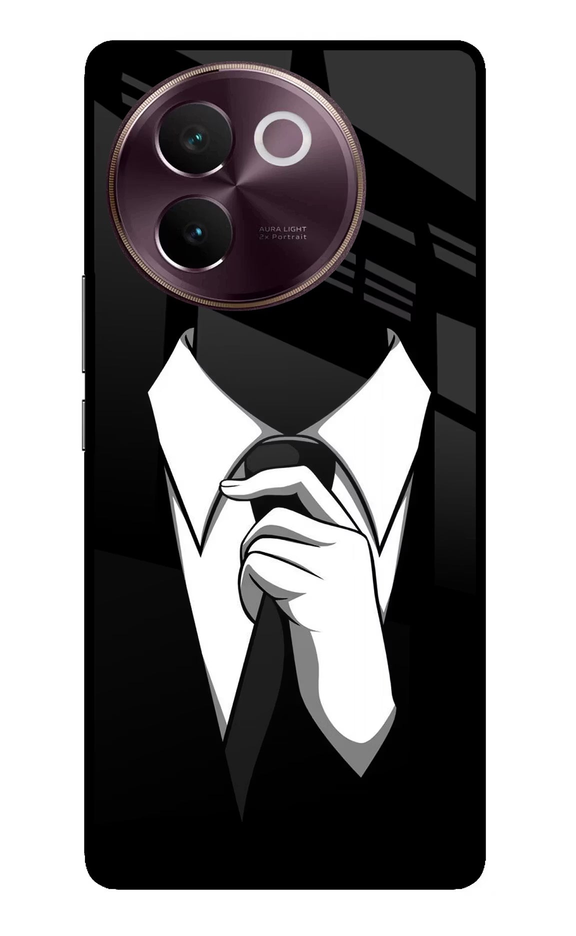 Black Tie Vivo V30e Glass Case Back Cover by Casekaro