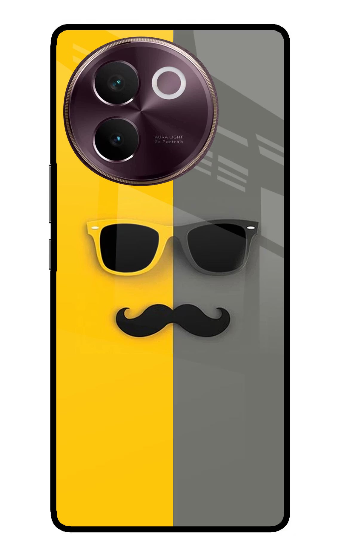 Sunglasses with Mustache Vivo V30e Glass Case Back Cover by Casekaro