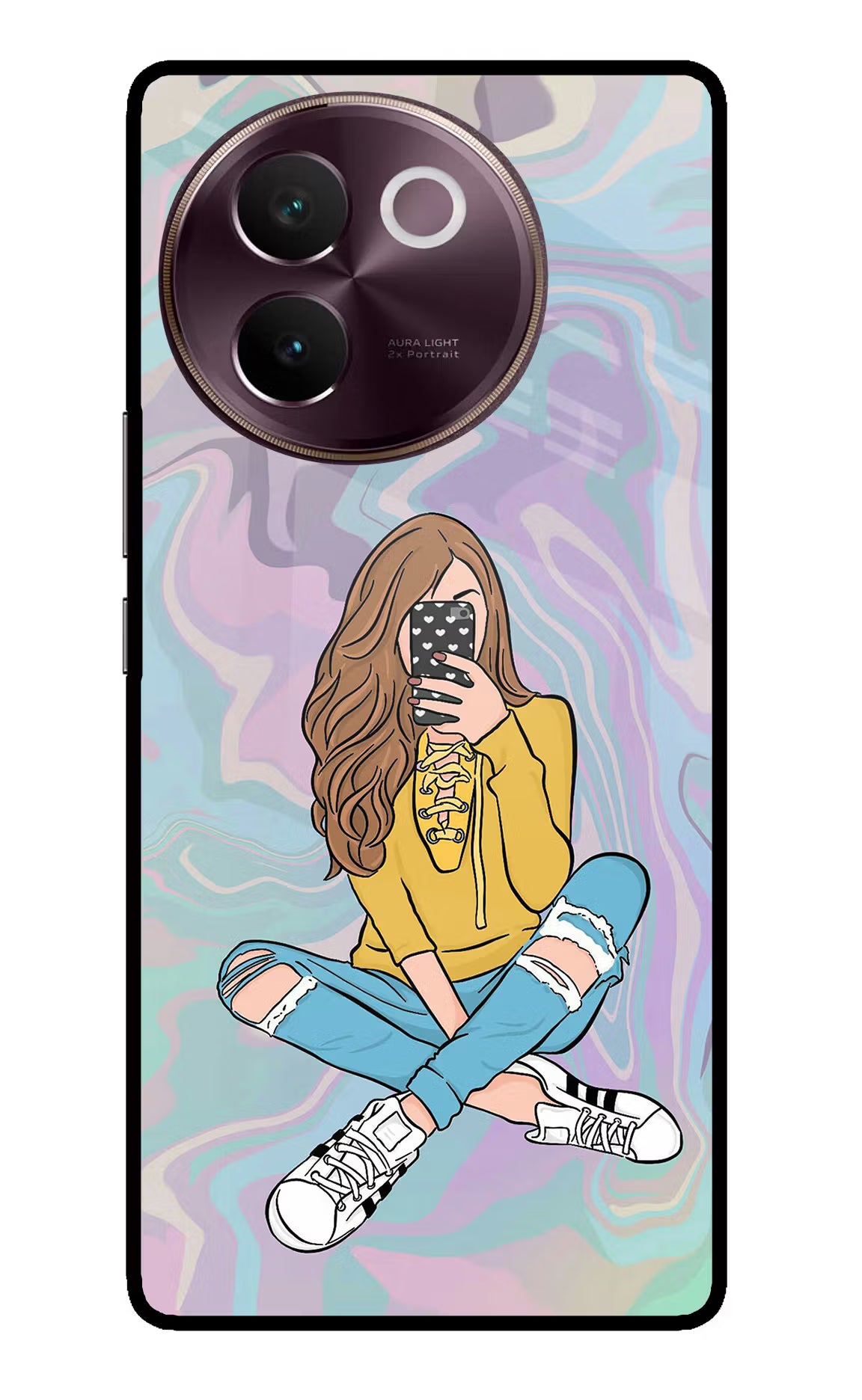 Selfie Girl Vivo V30e Glass Case Back Cover by Casekaro