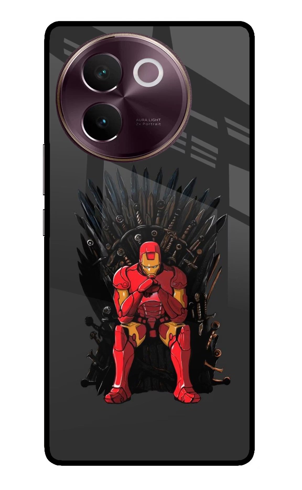Ironman Throne Vivo V30e Glass Case Back Cover by Casekaro