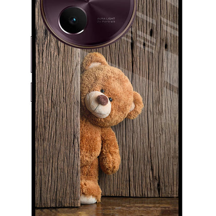 Teddy Wooden Vivo V30e Glass Case Back Cover by Casekaro
