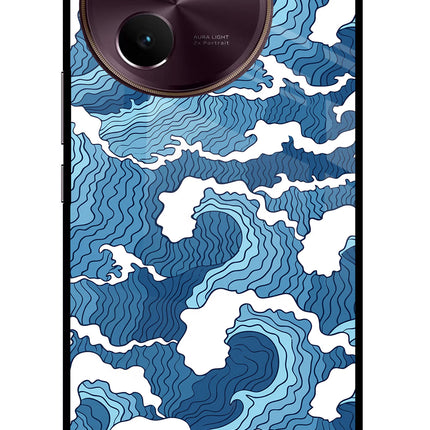 Blue Waves Vivo V30e Glass Case Back Cover by Casekaro