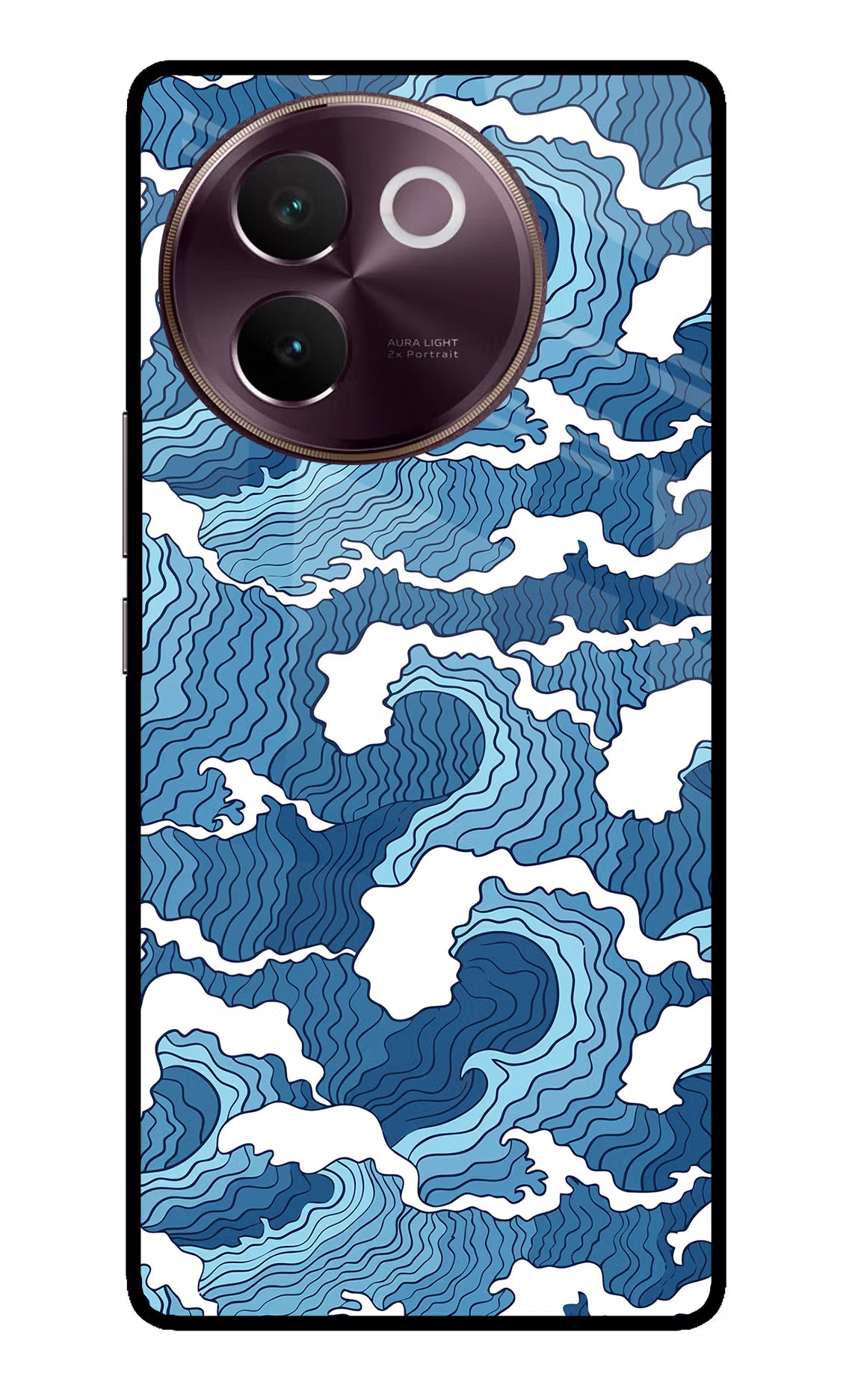 Blue Waves Vivo V30e Glass Case Back Cover by Casekaro