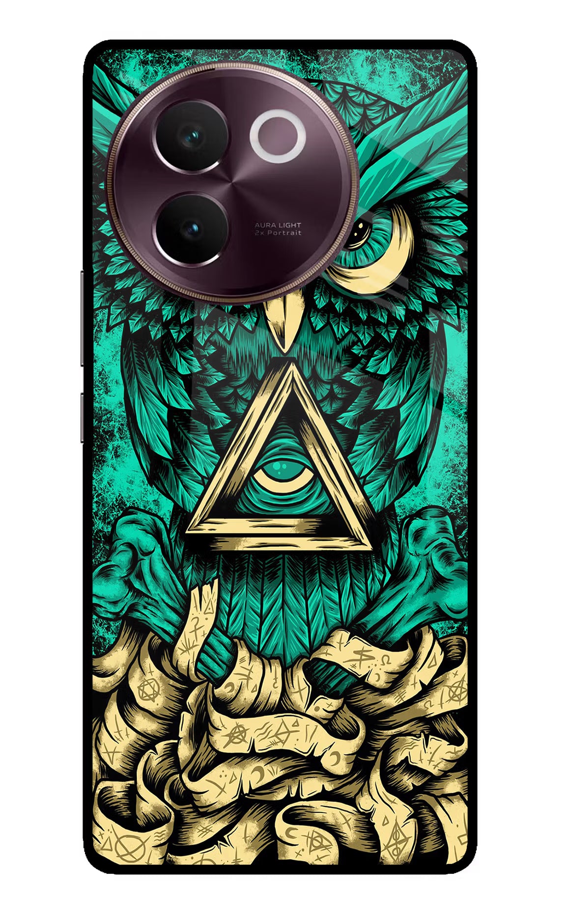 Green Owl Vivo V30e Glass Case Back Cover by Casekaro