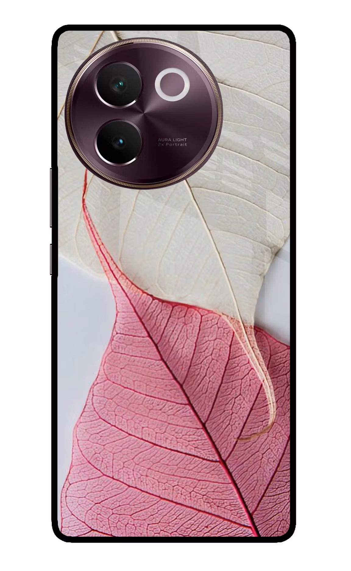 White Pink Leaf Vivo V30e Glass Case